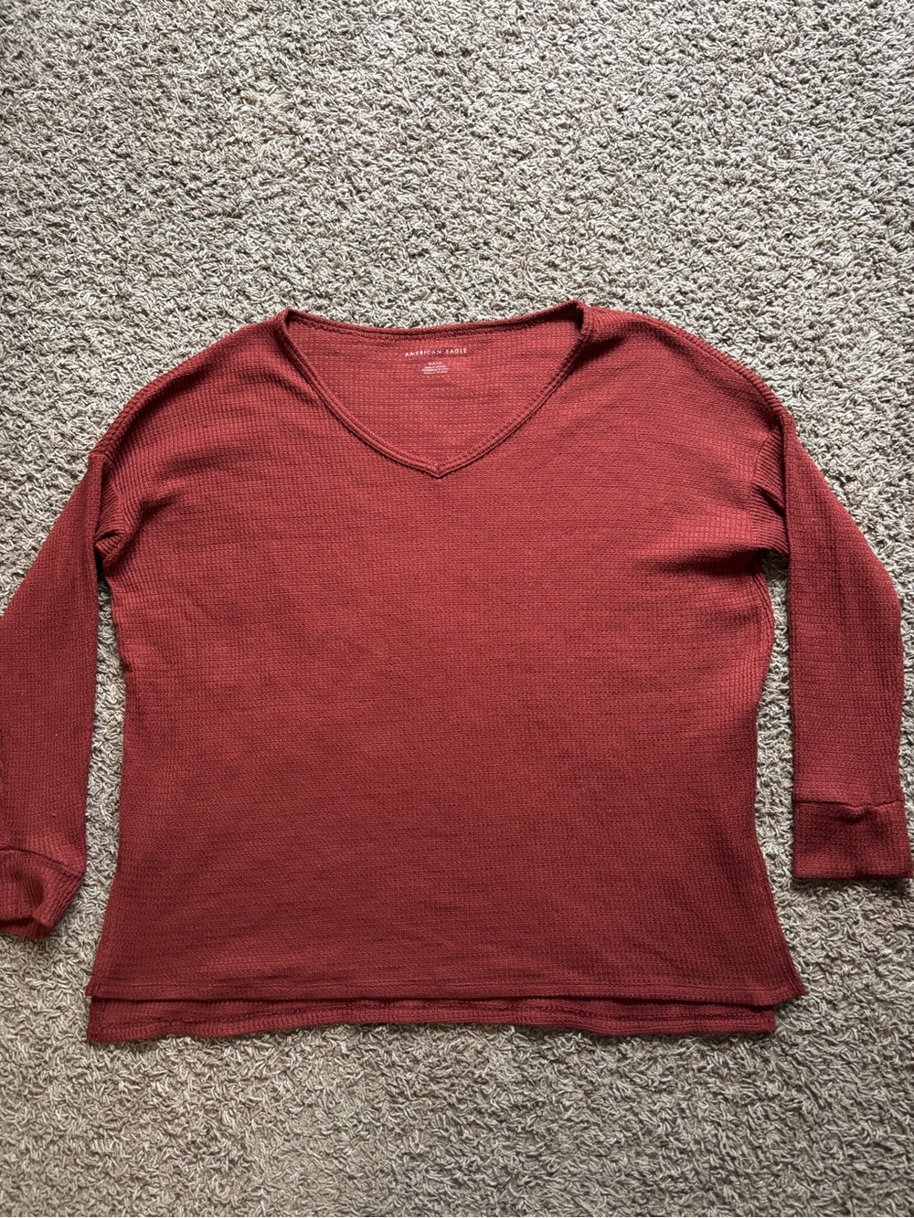 American Eagle Outfitters Rust Waffle V-Neck Top